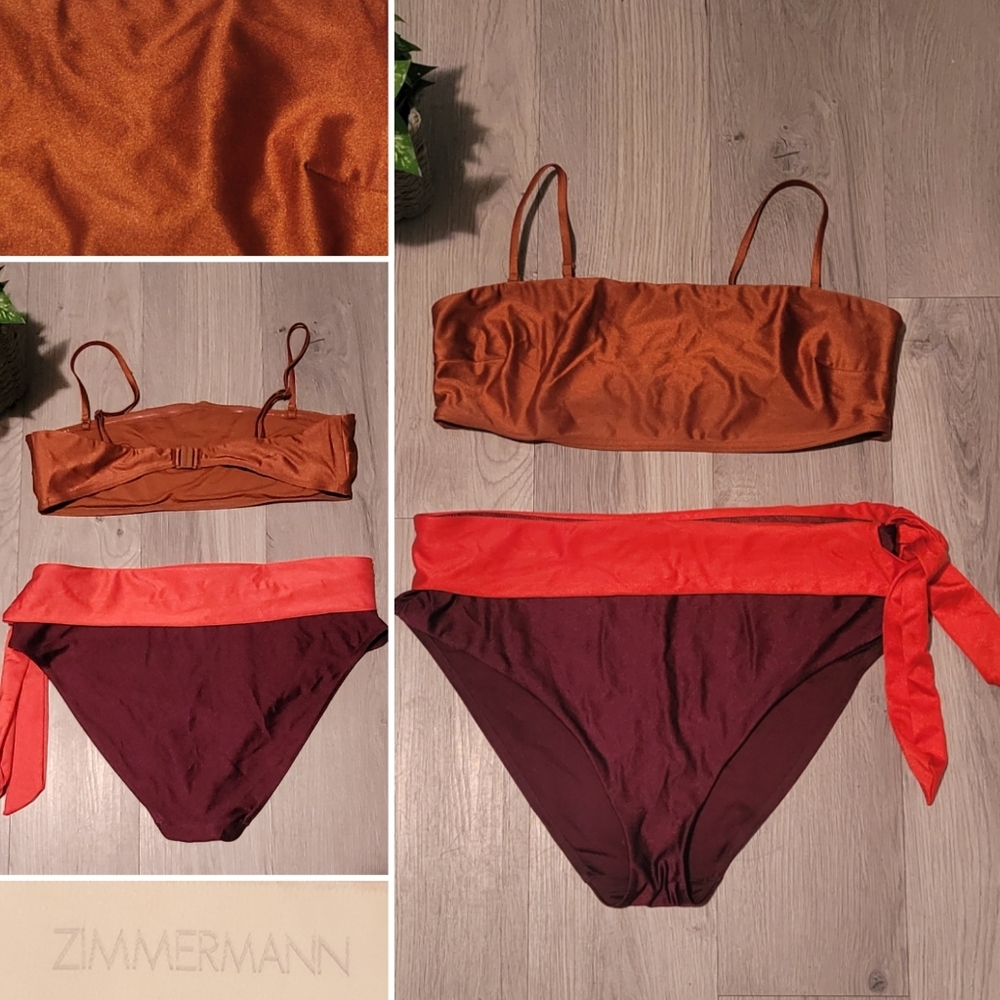 Zimmermann Bikini Violet Color Block Bottom & Bronze Top, Size 4, US 12, Large